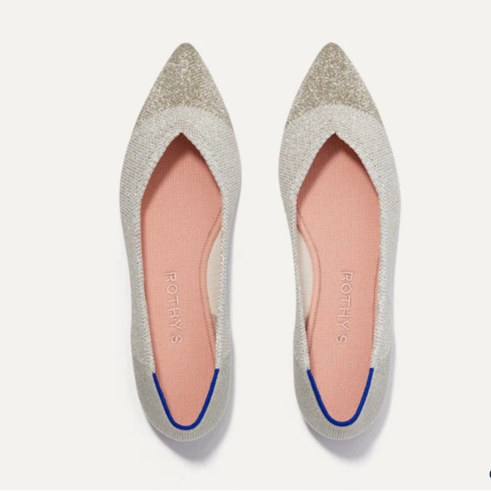 ROTHY’S the point flats in diamond metallic gold white size 8.5